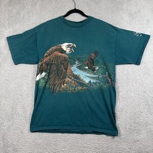Vintage Habitat Single Stitch Shirt Mens XL Green Bald Eagle Nature Wildlife 90s